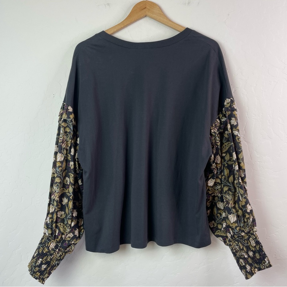 Anthropologie Plus Let Me Be Sydney Long Puff-Sleeved Black Floral Blouse Top 1X - Picture 4 of 16